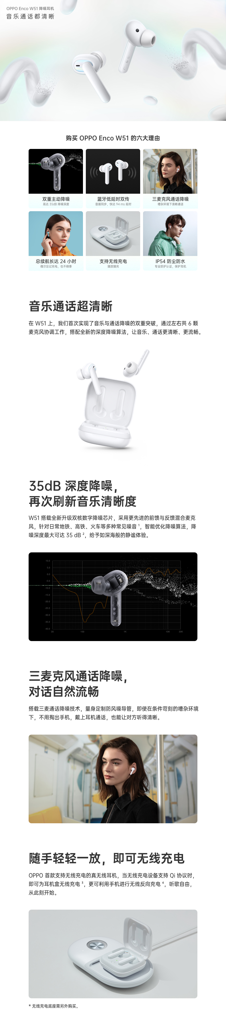 oppoencow51真无线降噪耳机oppo蓝牙耳机原装双耳入耳式oppow51